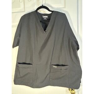 Landau Made‎ Better Black V-Neck Scrub Top XXL Polyester Cotton Work Uniform